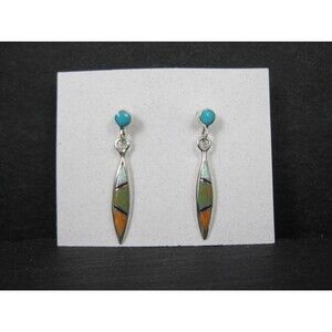 Dainty Southwestern Sterling Inlay Earrings Estate Silver